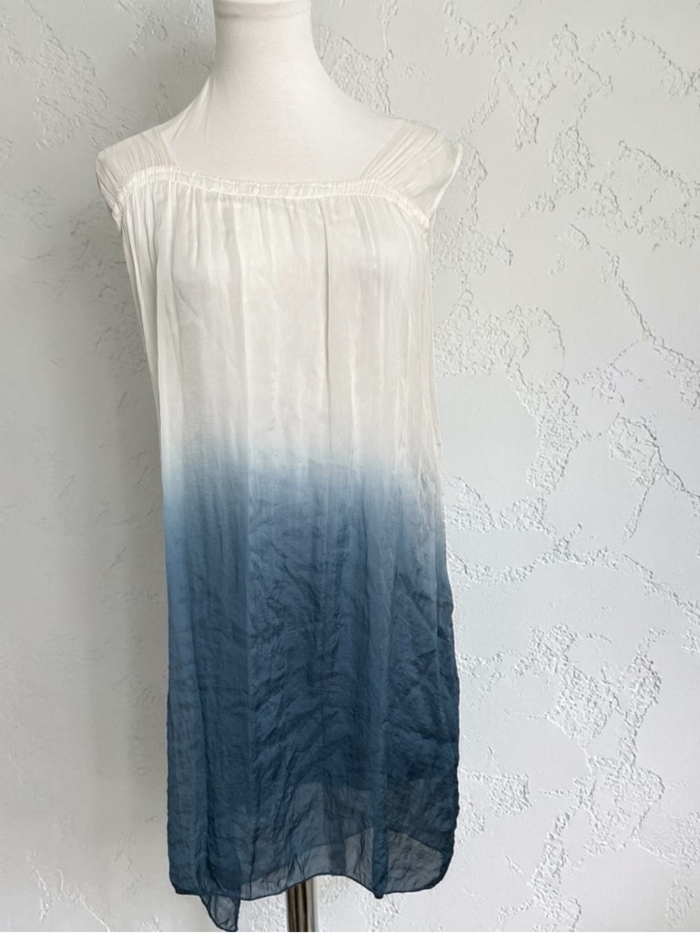Italian Silk Ombre Dress White Blue Sheer Slip Beachy Minimal M